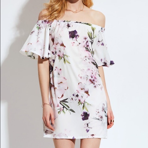 Floral Print Off The Shoulder Shift Mini Dress - Picture 6 of 8